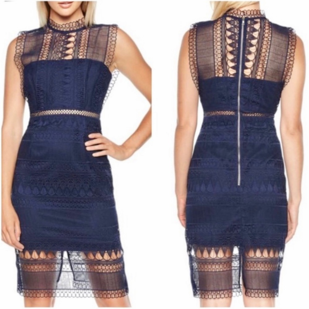 NEW WITH TAGS, BARDOT Mariana Lace Dress (Navy, Size US 8)